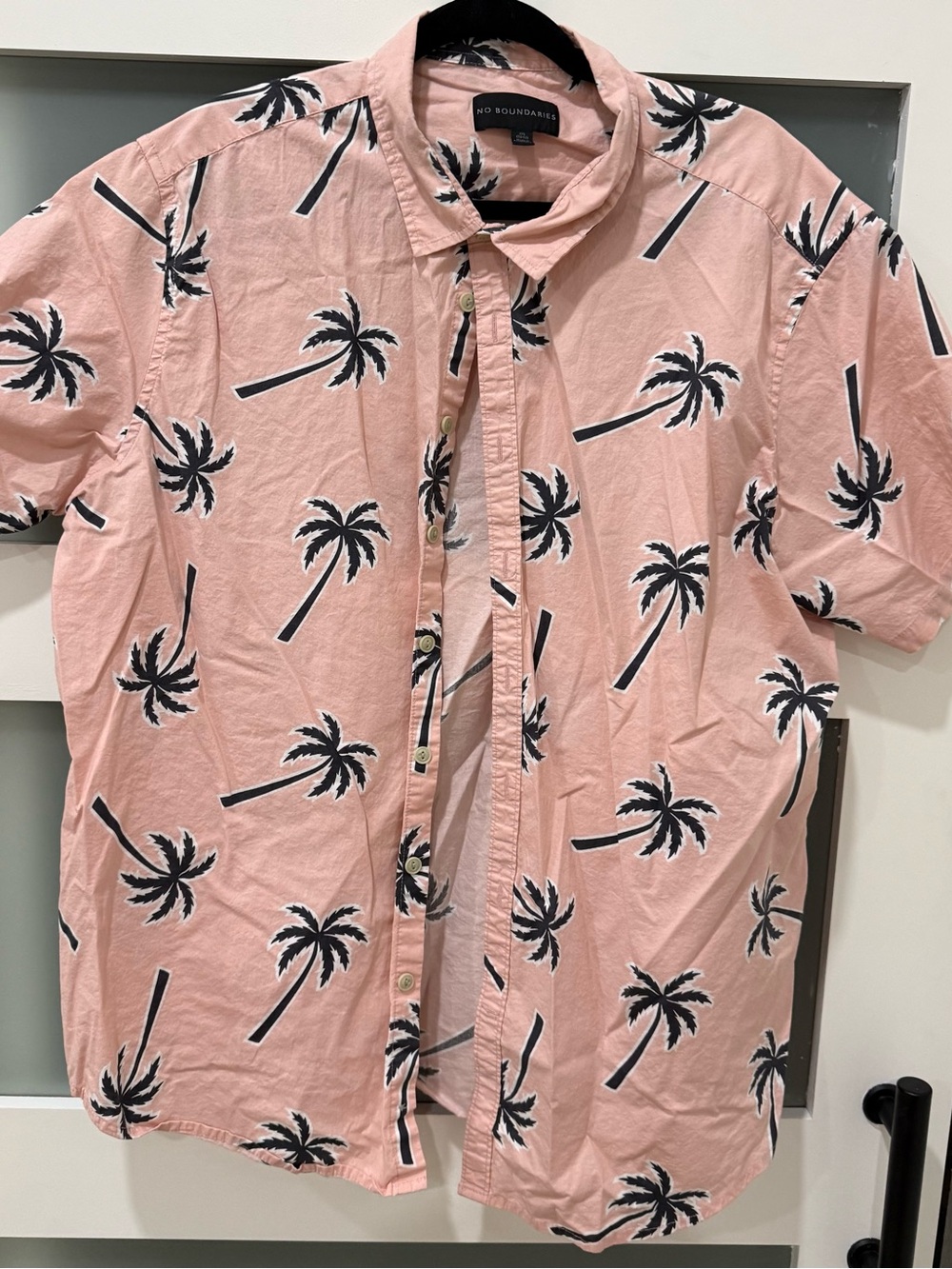 No Boundaries Pink Short-Sleeve Palm Print Button-Down Shirt